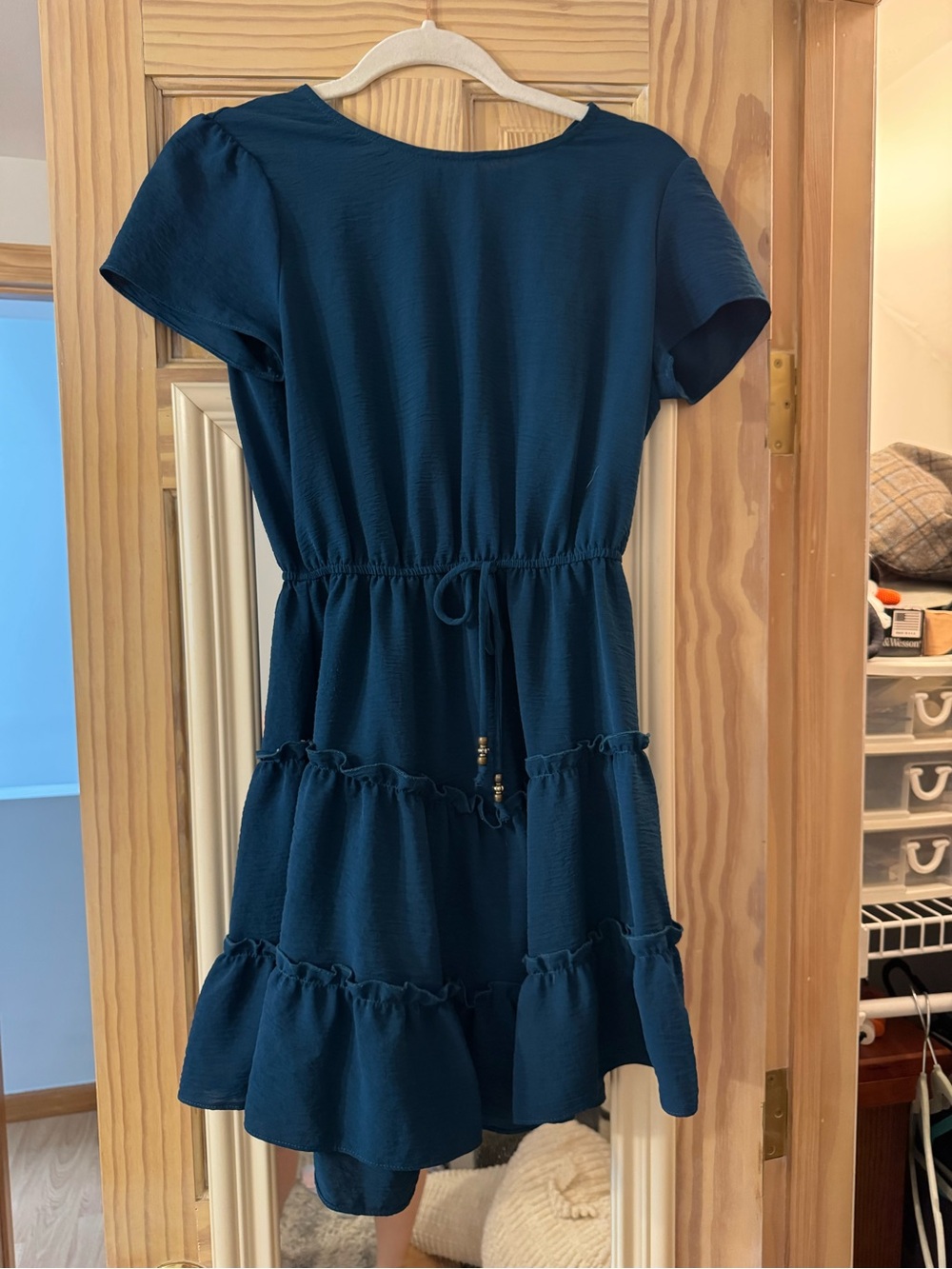 City Studio Teal-Blue Tiered Short Sleeve Dress